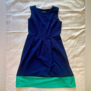 Classic Blue and Green Sleeveless colorblock two tone Dress 6
